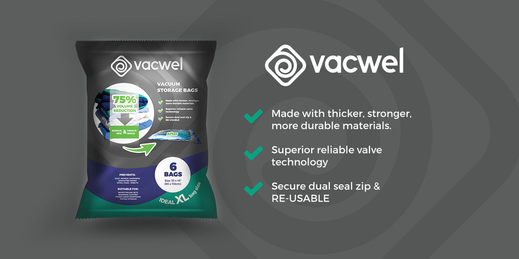 Vacwel Vacuum Storage Bags Made Strong for Packing Clothes Duvets