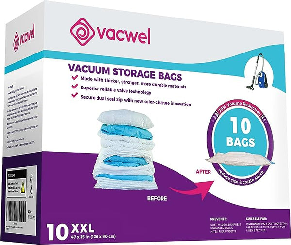 Vacwel 3-Pack XXL-Jumbo Vacuum Storage Bags - 47 x 35 XXL Space Saver Bags