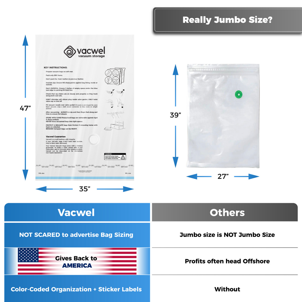 Vacwel 3-Pack XXL-Jumbo Vacuum Storage Bags - 47 x 35 XXL Space