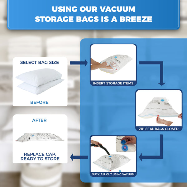 8 Vacuum Storage Bag Variety Pack With BONUS Travel Pump