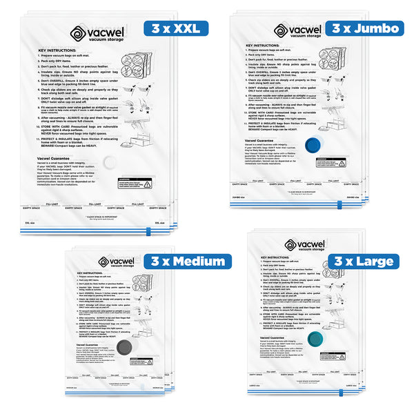 12 Vacuum Storage Bag Variety Pack