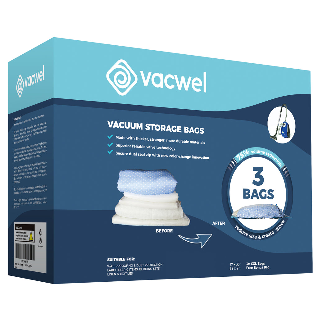 Vacwel 6-Pack Variety - Vacuum Storage Bags for Clothes Storage, Large  Comforters & Bedding - Vacuum Seal Bags for Blankets Storage - 3x XXL  (47x35in)