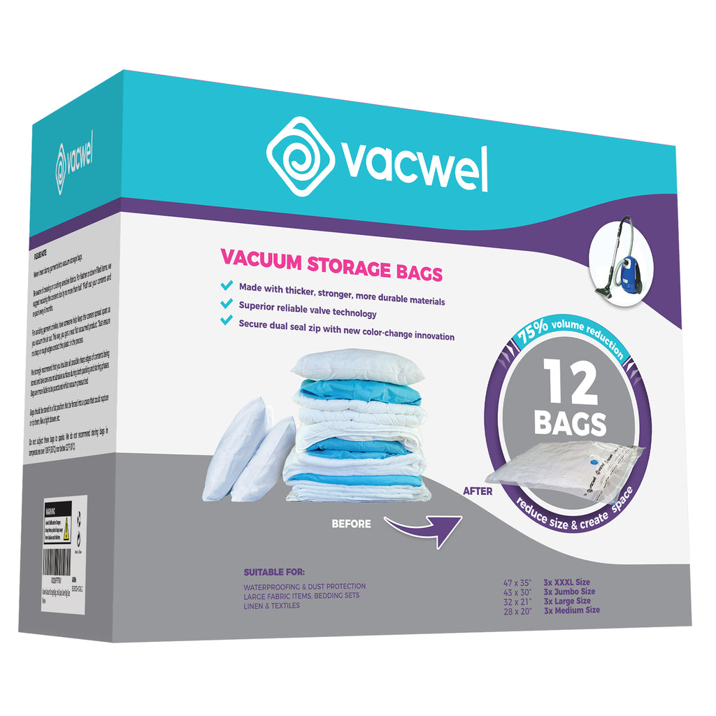 Vacwel Jumbo Vacuum Storage Bags for Clothes, Packing & Storage